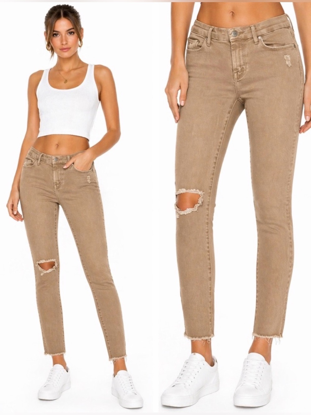 MOTHER Denim The Looker Ankle Fray Skinny Jeans in Neutral Tan - SIZE 25